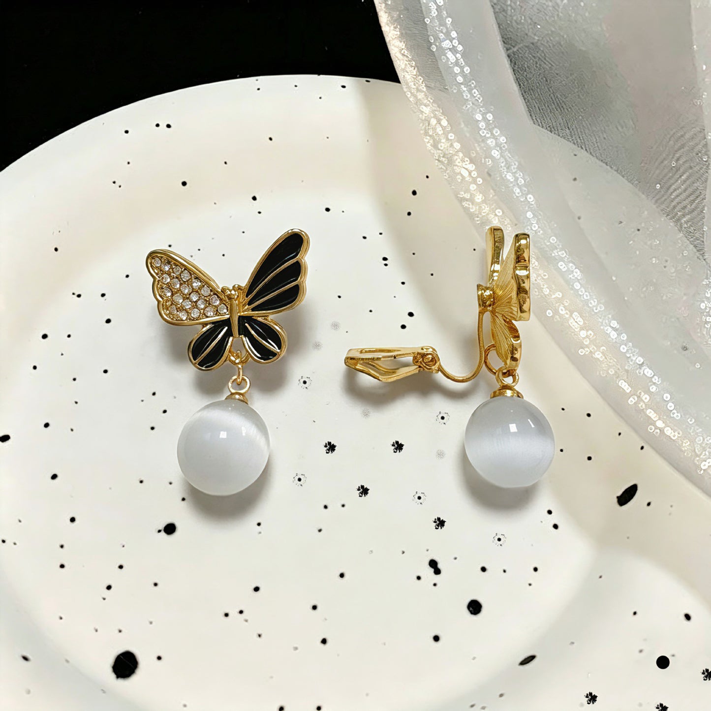 Butterfly Stud Earrings For Unisex In Light Grey Alloy Featuring Electroplated Finish With 925 Sterling Silver Posts