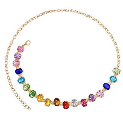 Exaggerated Silver Waist Chain For Women Featuring Geometric Pattern And Electroplated Metal With Rhinestones Inlay