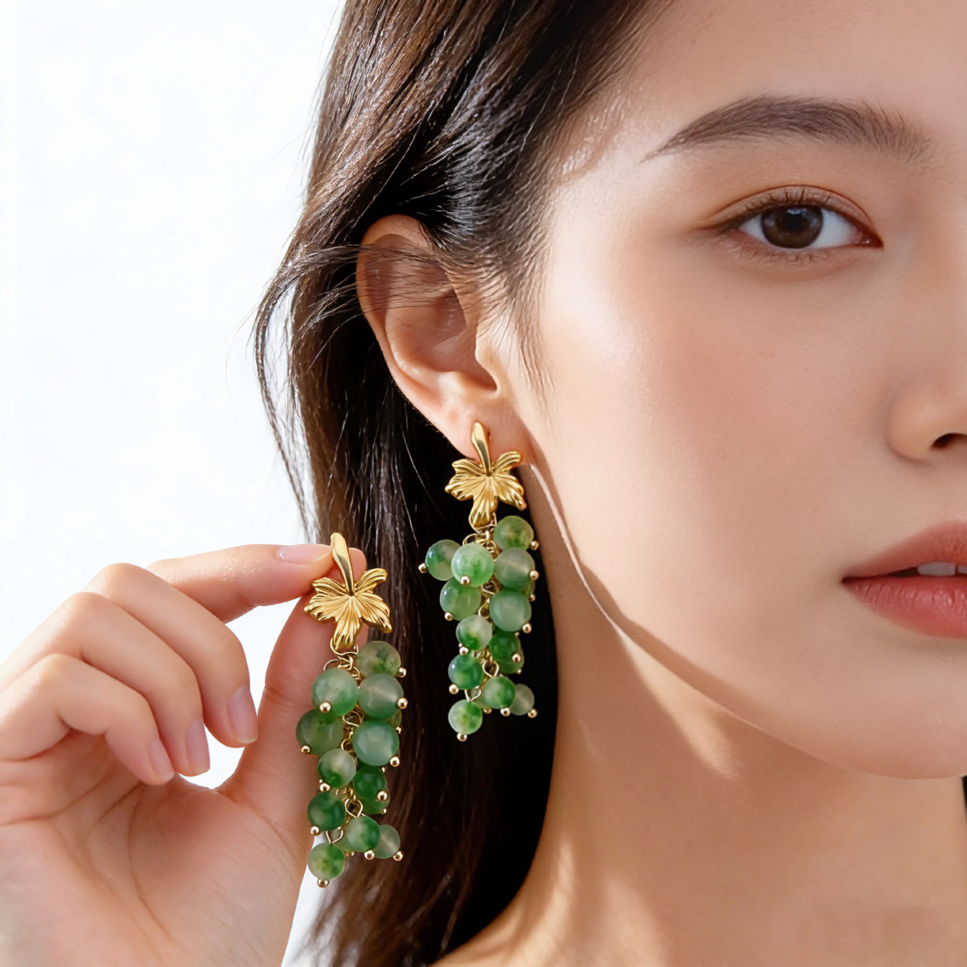 Grape Beading Earrings For Women Featuring Green Zinc Alloy And 925 Sterling Silver Stud Posts