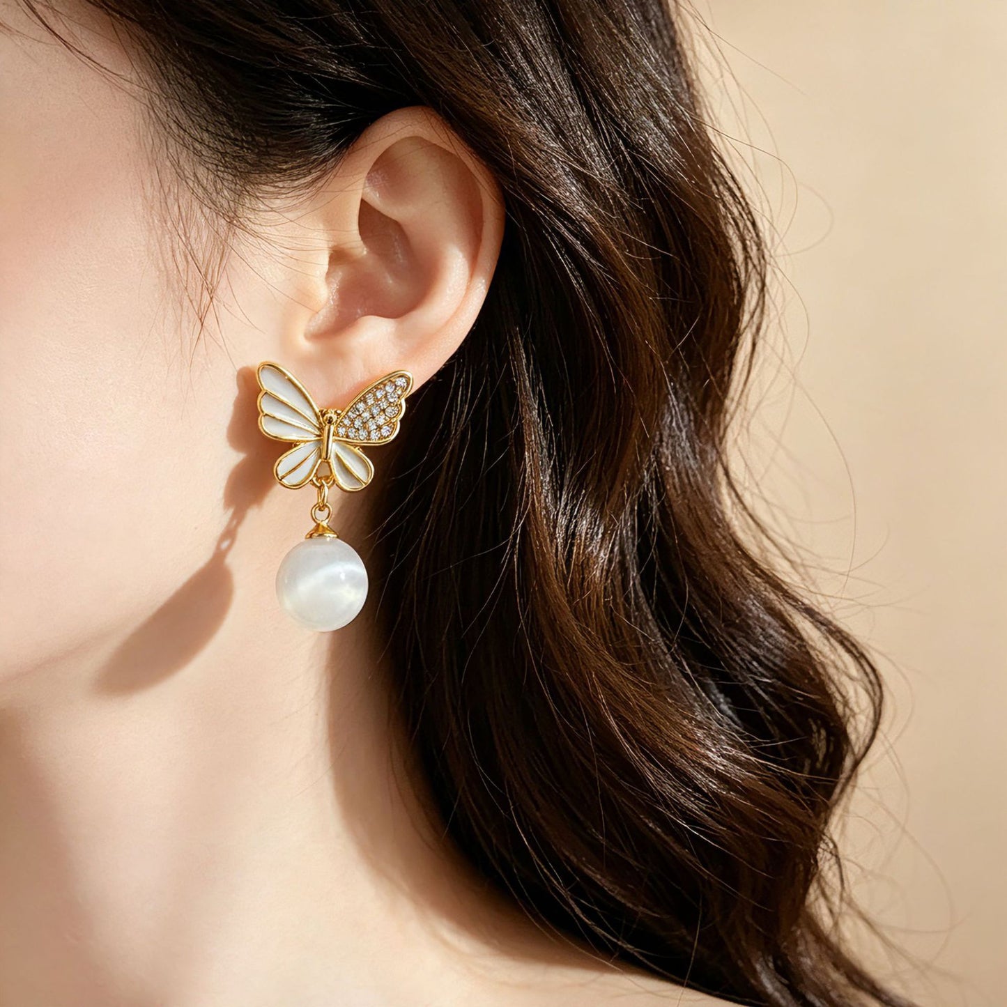 Butterfly Stud Earrings For Unisex In Light Grey Alloy Featuring Electroplated Finish With 925 Sterling Silver Posts