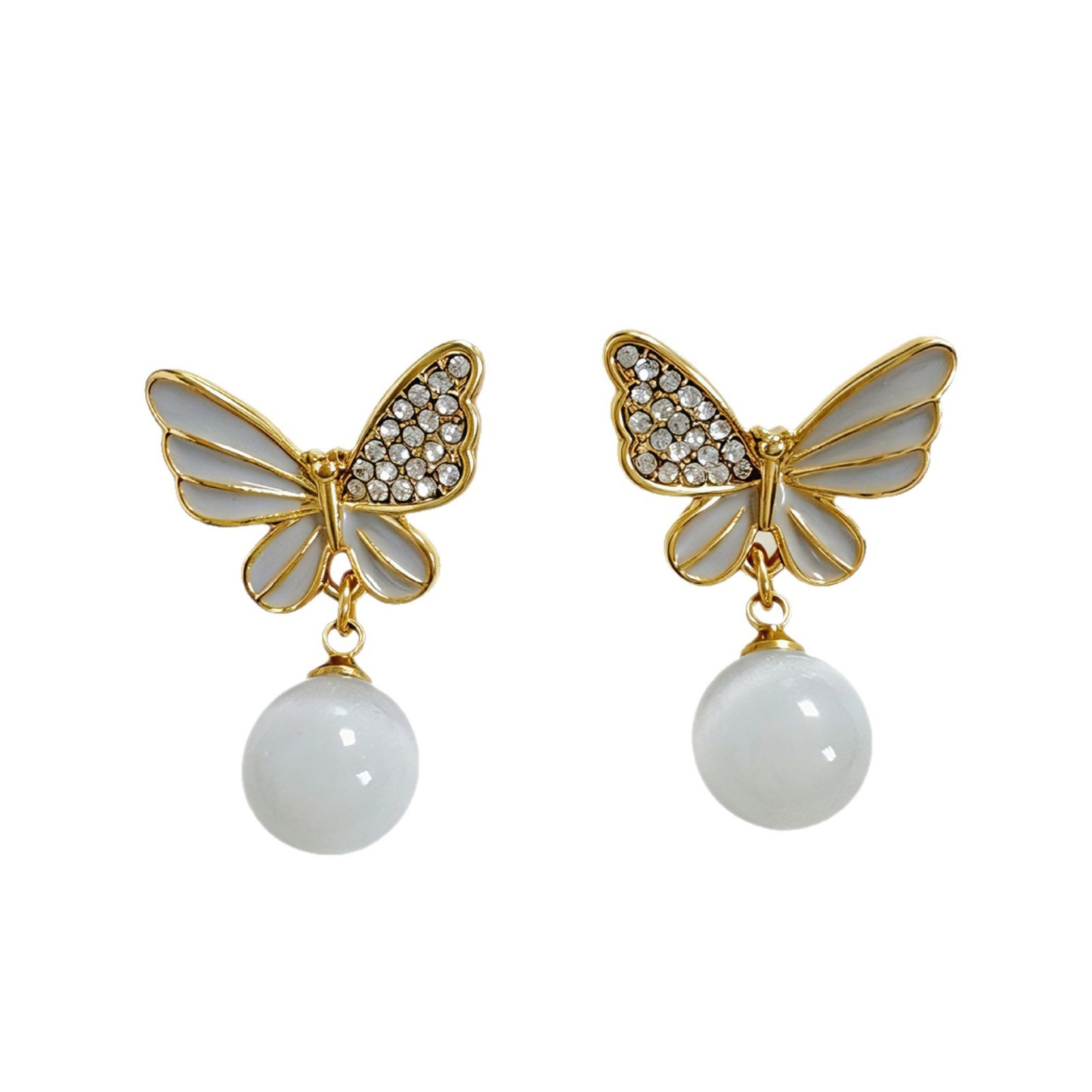 Butterfly Stud Earrings For Unisex In Light Grey Alloy Featuring Electroplated Finish With 925 Sterling Silver Posts