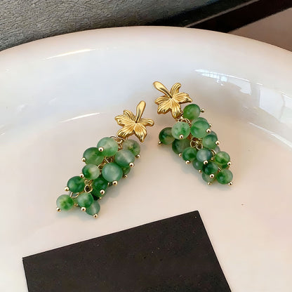 Grape Beading Earrings For Women Featuring Green Zinc Alloy And 925 Sterling Silver Stud Posts