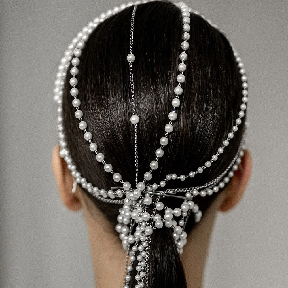 Pearl Jewelry Headband For Women In Silver, Made With Imitation Pearl, Perfect For Summer Commute
