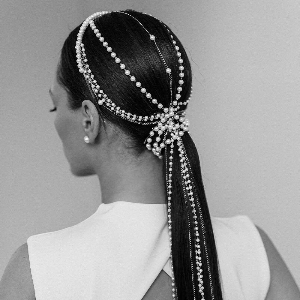 Pearl Jewelry Headband For Women In Silver, Made With Imitation Pearl, Perfect For Summer Commute