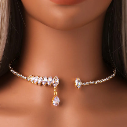 Water Droplets Choker For Women Featuring Alloy Chain With Zircon Rhinestone Pendant