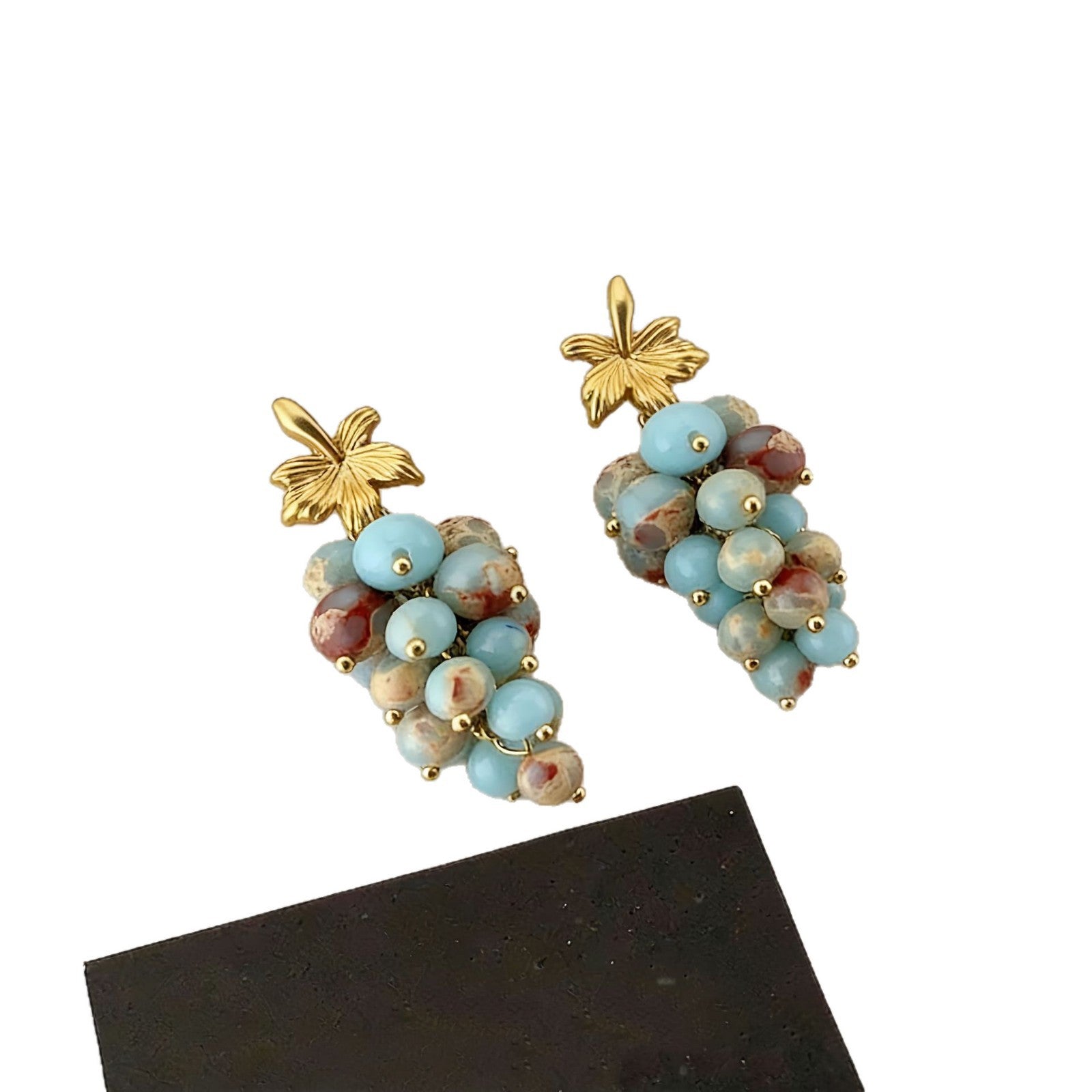 Grape Beading Earrings For Women Featuring Green Zinc Alloy And 925 Sterling Silver Stud Posts