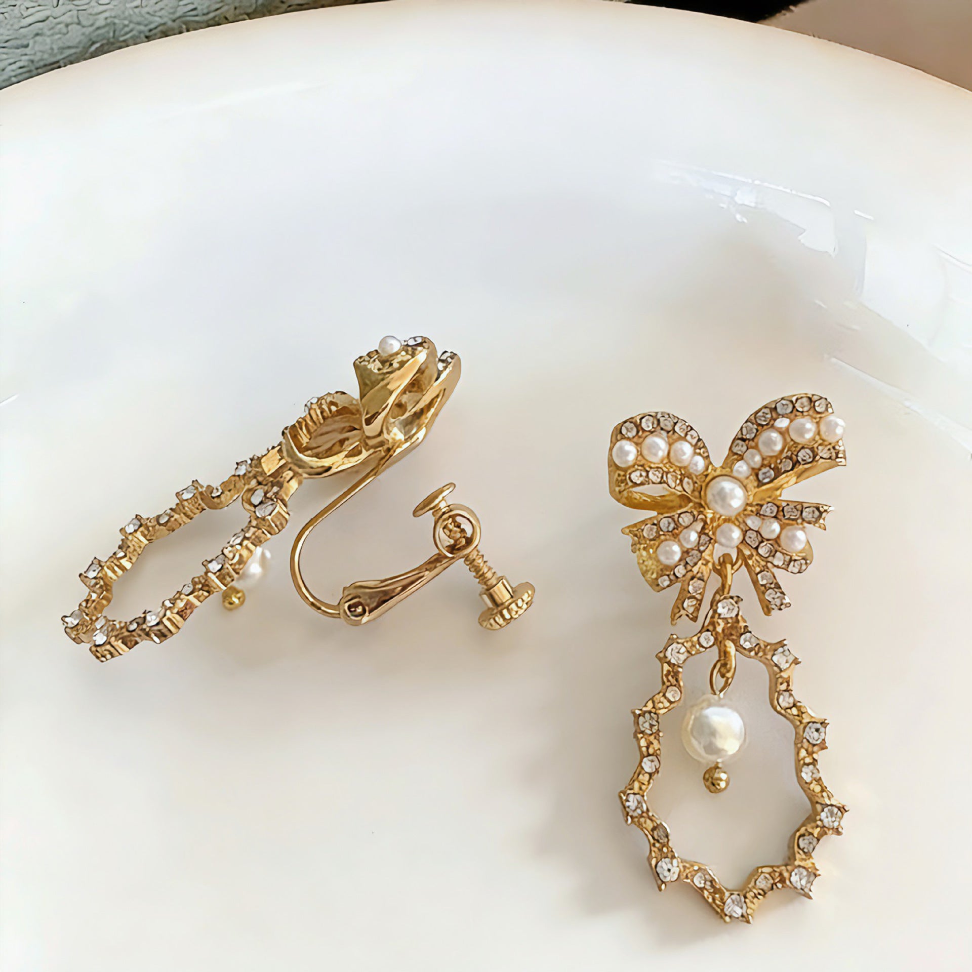 Retro Bow Tie Stud Earrings In Alloy With Zircon Inlay, Electroplated Finish And 925 Sterling Silver Posts