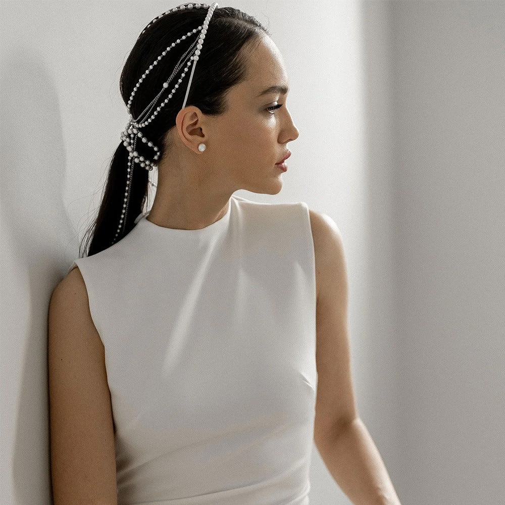Pearl Jewelry Headband For Women In Silver, Made With Imitation Pearl, Perfect For Summer Commute