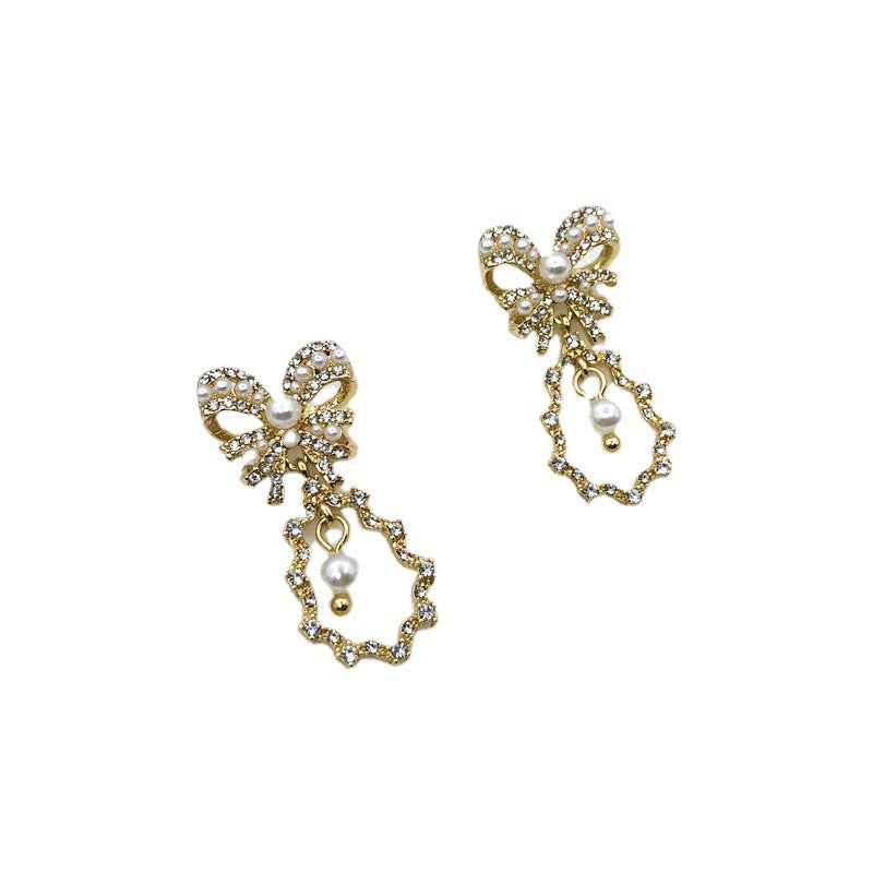 Retro Bow Tie Stud Earrings In Alloy With Zircon Inlay, Electroplated Finish And 925 Sterling Silver Posts