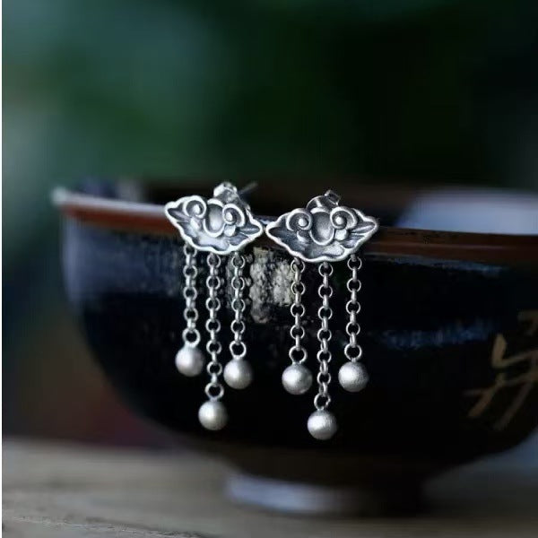 New Year Clouds Drop Earrings For Women Featuring Silver Tassel Craft In 925 Sterling Silver Stud Earrings