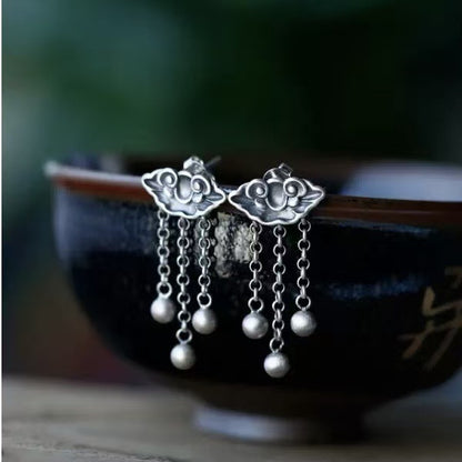 New Year Clouds Drop Earrings For Women Featuring Silver Tassel Craft In 925 Sterling Silver Stud Earrings