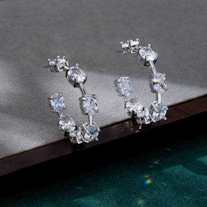Circle Earrings For Unisex Featuring Zinc Alloy With Zircon Inlay And 925 Sterling Silver Studs In Silver