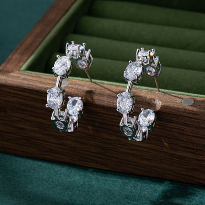 Circle Earrings For Unisex Featuring Zinc Alloy With Zircon Inlay And 925 Sterling Silver Studs In Silver