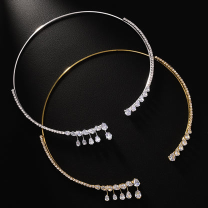 Water Droplets Choker For Women Featuring Alloy Chain With Zircon Rhinestone Pendant
