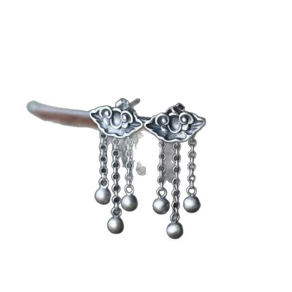 New Year Clouds Drop Earrings For Women Featuring Silver Tassel Craft In 925 Sterling Silver Stud Earrings