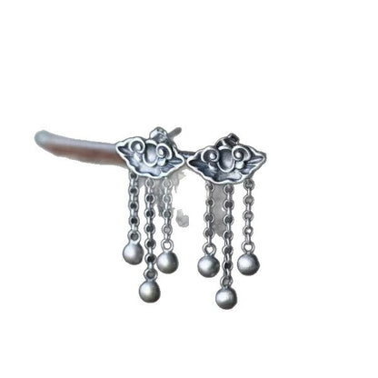 New Year Clouds Drop Earrings For Women Featuring Silver Tassel Craft In 925 Sterling Silver Stud Earrings