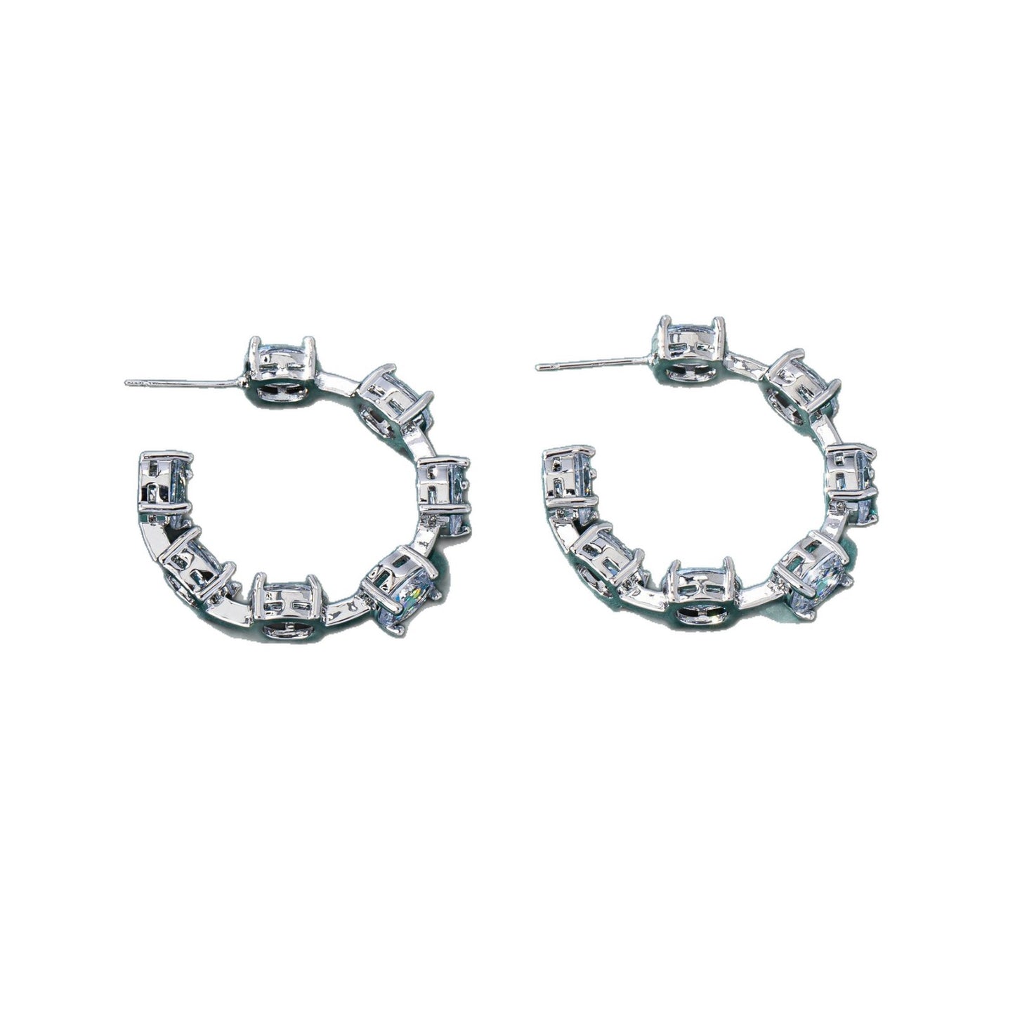 Circle Earrings For Unisex Featuring Zinc Alloy With Zircon Inlay And 925 Sterling Silver Studs In Silver