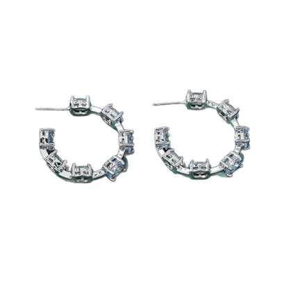 Circle Earrings For Unisex Featuring Zinc Alloy With Zircon Inlay And 925 Sterling Silver Studs In Silver