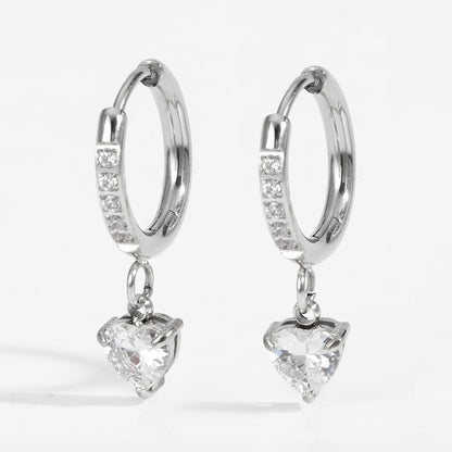 Simple Style Heart Shape Earrings For Women In Titanium Steel With Zircon Inlay, 18K Real Gold Plated And 304 Stainless Steel Ear Pins