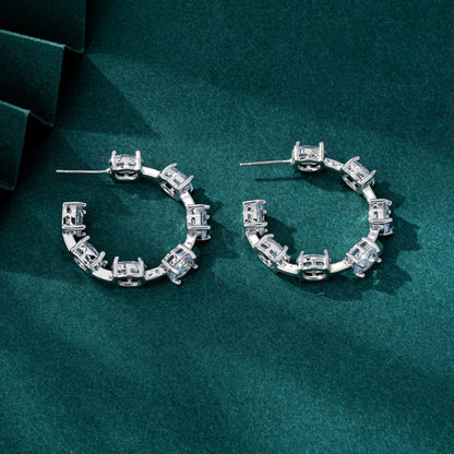 Circle Earrings For Unisex Featuring Zinc Alloy With Zircon Inlay And 925 Sterling Silver Studs In Silver