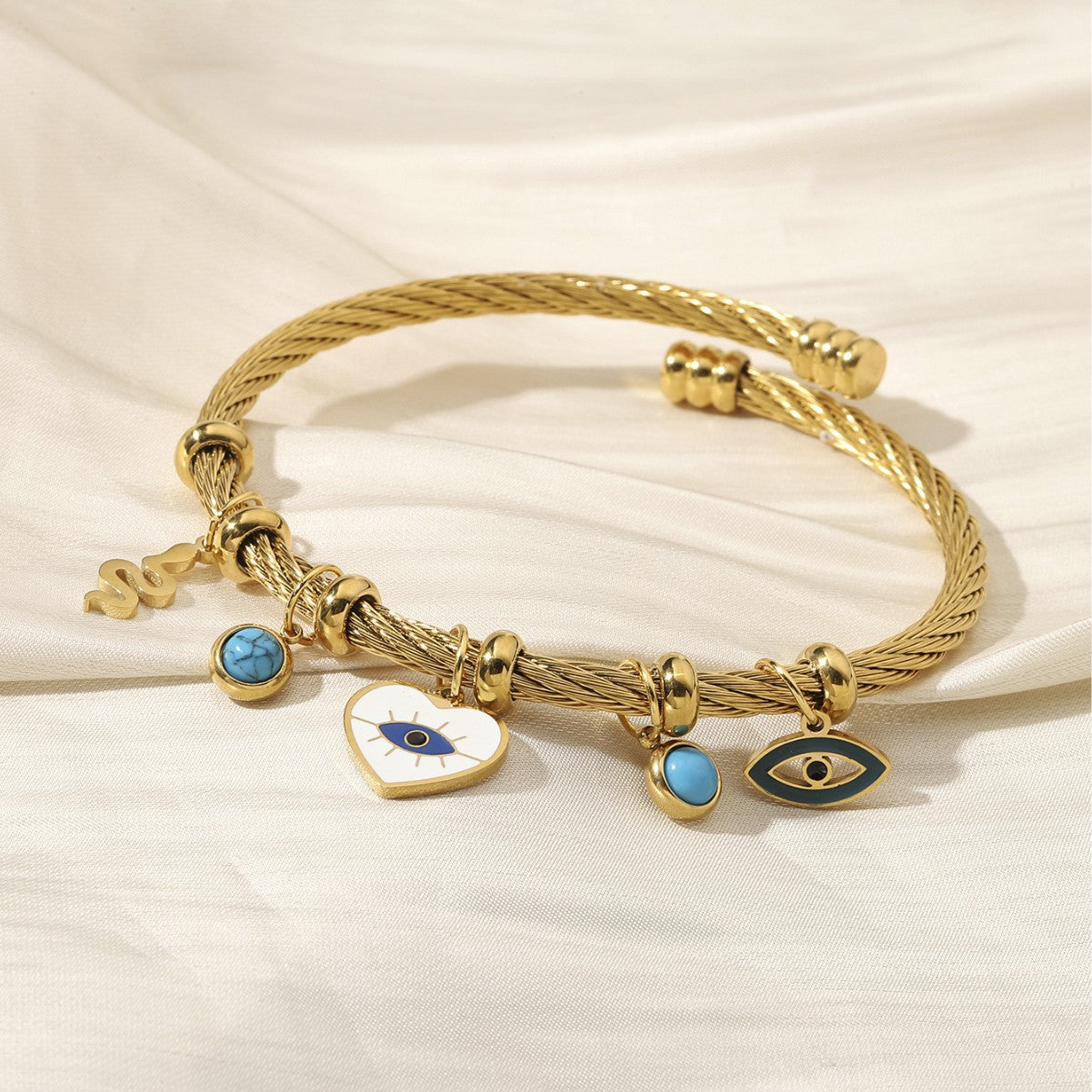 Devil's Eye Luxurious Enamel Bangle For Women In Gold Titanium Steel