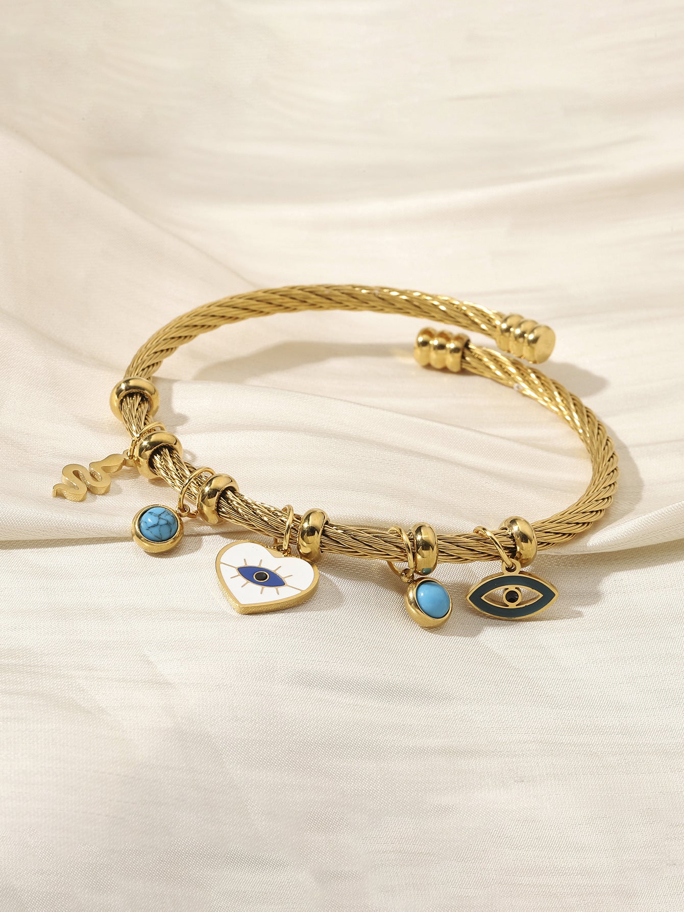 Devil's Eye Luxurious Enamel Bangle For Women In Gold Titanium Steel