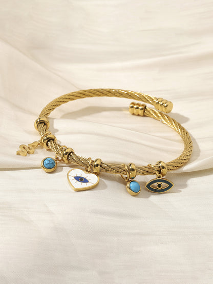 Devil's Eye Luxurious Enamel Bangle For Women In Gold Titanium Steel