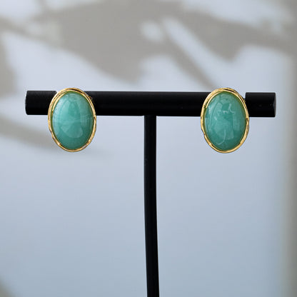 Oval Stud Earrings For Unisex Featuring Zinc Alloy With 925 Sterling Silver Ear Pins In Retro Style