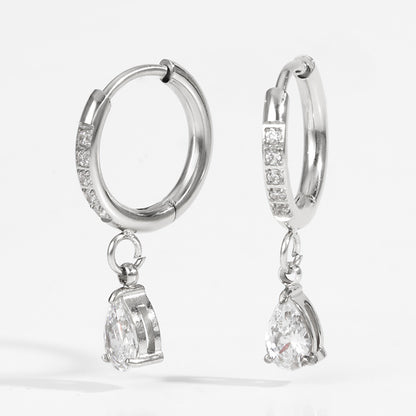 Simple Style Heart Shape Earrings For Women In Titanium Steel With Zircon Inlay, 18K Real Gold Plated And 304 Stainless Steel Ear Pins