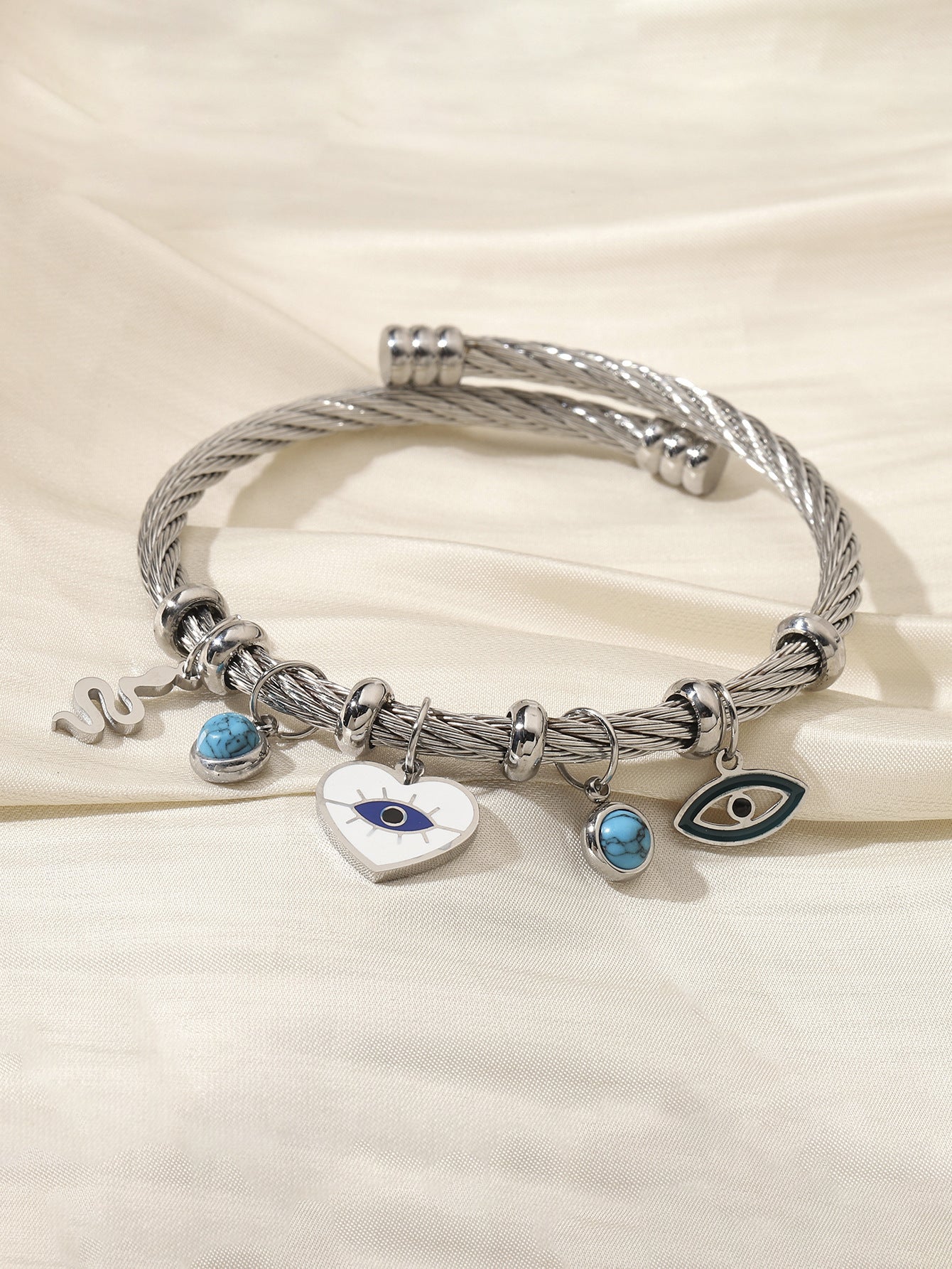 Devil's Eye Luxurious Enamel Bangle For Women In Gold Titanium Steel