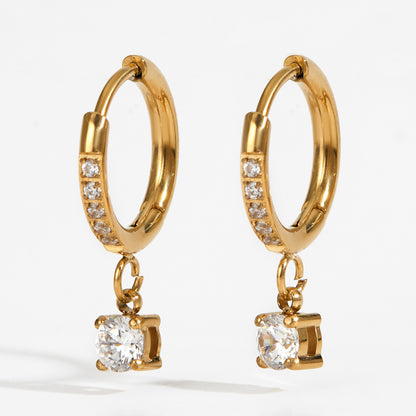Simple Style Heart Shape Earrings For Women In Titanium Steel With Zircon Inlay, 18K Real Gold Plated And 304 Stainless Steel Ear Pins