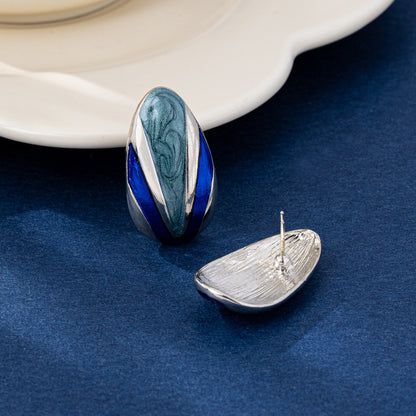 Color Block Stud Earrings For Unisex Featuring Enamel Craft In Colour With Zinc Alloy And 925 Sterling Silver Ear Pins