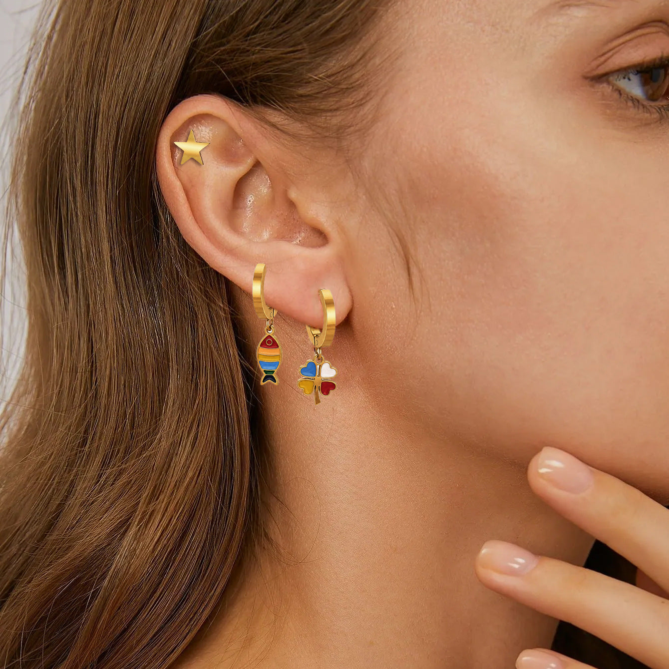 Retro Gold Rainbow Earrings For Women With 304 Stainless Steel Ear Pins