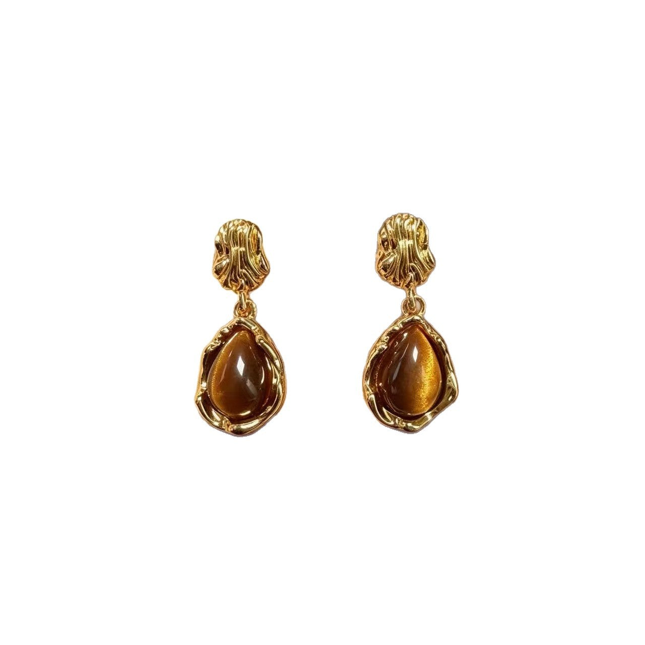 Retro Style Tiger Eye Stud Earrings For Women With 925 Sterling Silver Folds