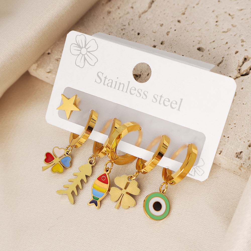 Retro Gold Rainbow Earrings For Women With 304 Stainless Steel Ear Pins