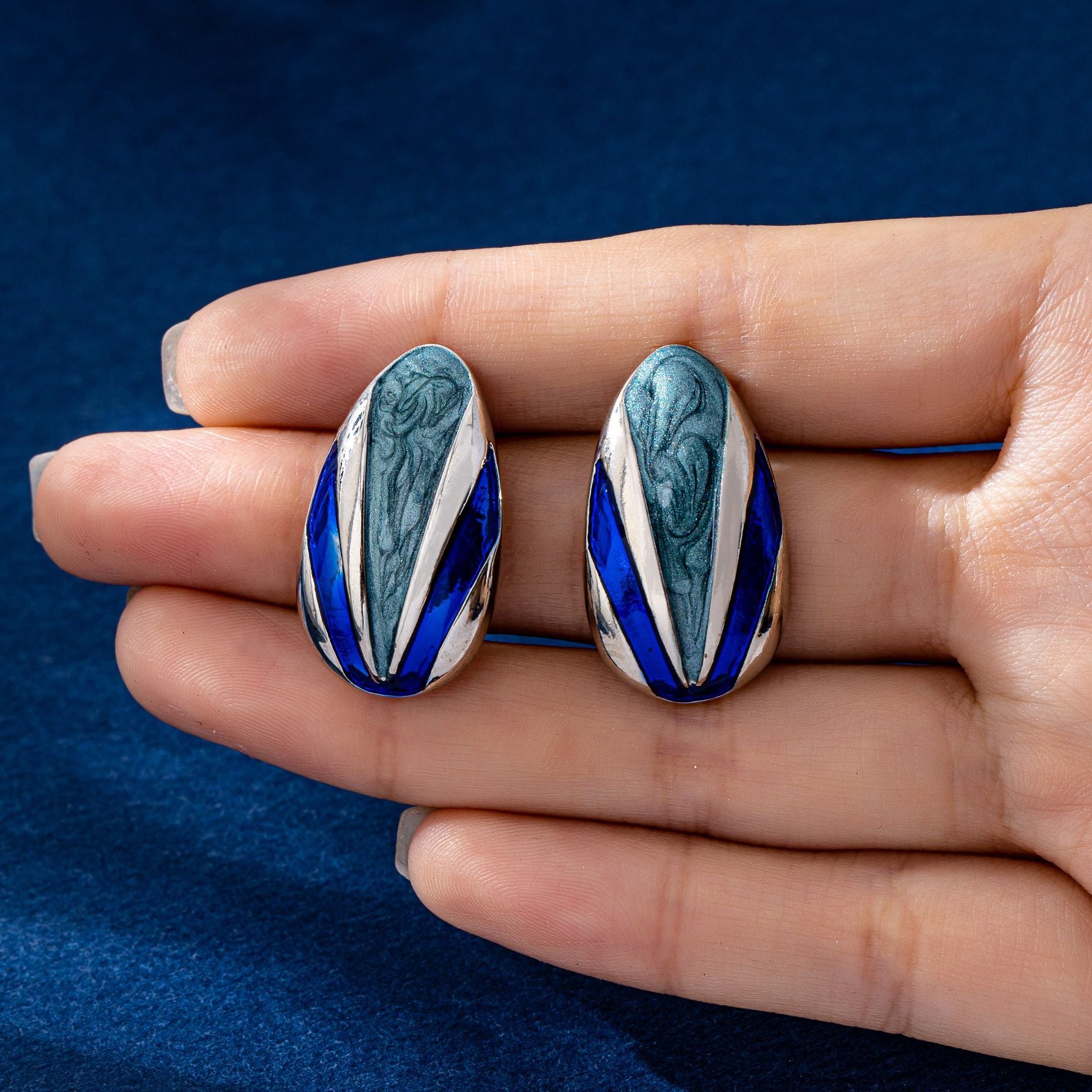 Color Block Stud Earrings For Unisex Featuring Enamel Craft In Colour With Zinc Alloy And 925 Sterling Silver Ear Pins