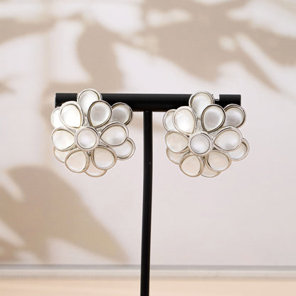 Unisex Flowers Stud Earrings For Everyday Wear, Alloy With Electroplated Finish And 925 Sterling Silver Ear Pins