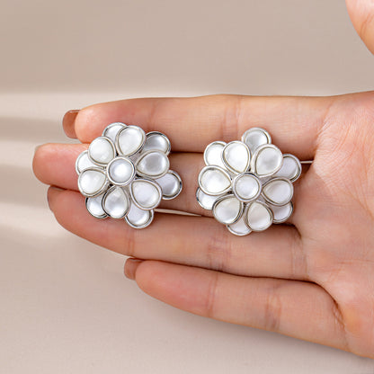 Unisex Flowers Stud Earrings For Everyday Wear, Alloy With Electroplated Finish And 925 Sterling Silver Ear Pins