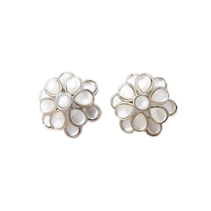 Unisex Flowers Stud Earrings For Everyday Wear, Alloy With Electroplated Finish And 925 Sterling Silver Ear Pins