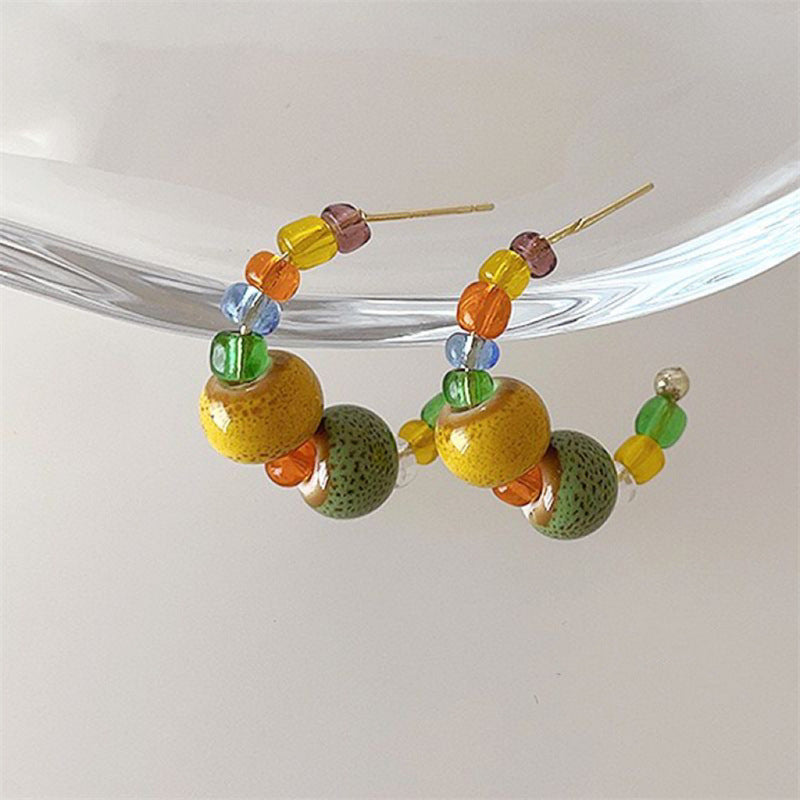 Geometric Beading Earrings For Unisex Featuring Cat's Eye Stone Inlay With 925 Sterling Silver Stud