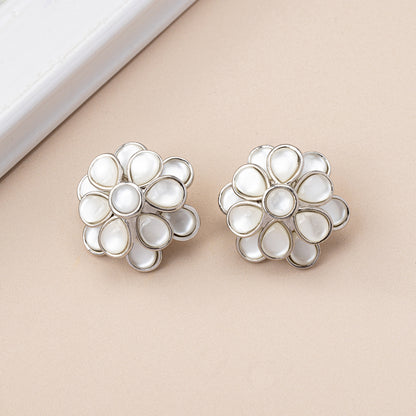 Unisex Flowers Stud Earrings For Everyday Wear, Alloy With Electroplated Finish And 925 Sterling Silver Ear Pins