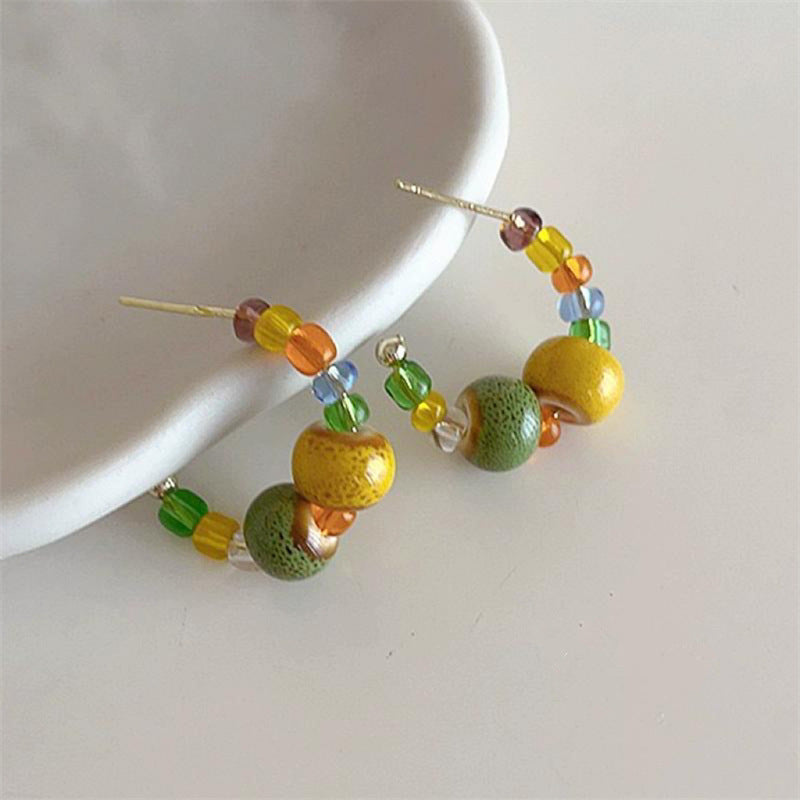 Geometric Beading Earrings For Unisex Featuring Cat's Eye Stone Inlay With 925 Sterling Silver Stud