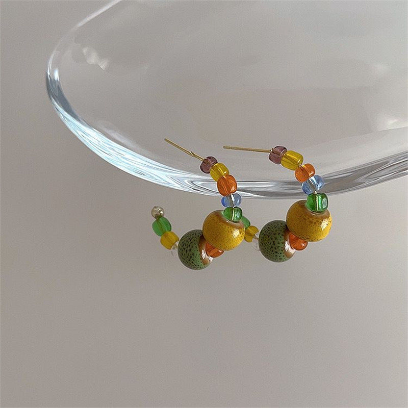 Geometric Beading Earrings For Unisex Featuring Cat's Eye Stone Inlay With 925 Sterling Silver Stud