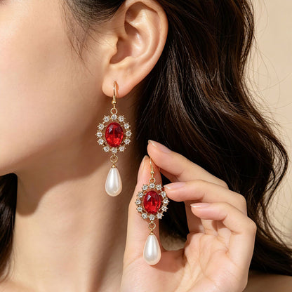 Water Droplets Earrings For Unisex Featuring Copper Studs And Baroque Style With Baroque Pearl Inlay In Alloy