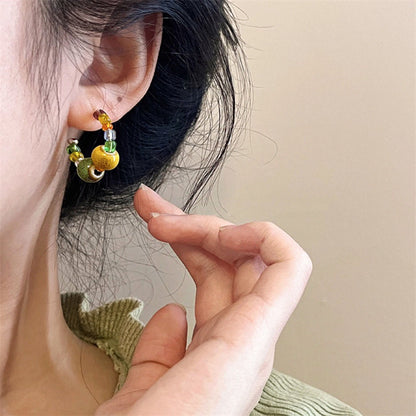 Geometric Beading Earrings For Unisex Featuring Cat's Eye Stone Inlay With 925 Sterling Silver Stud
