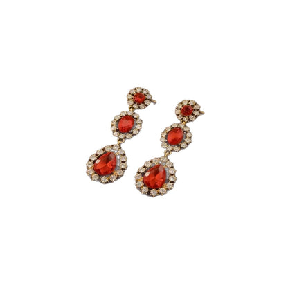 Water Droplets Stud Earrings For Unisex In Wine Red Alloy With Rhinestones Featuring 925 Sterling Silver Posts