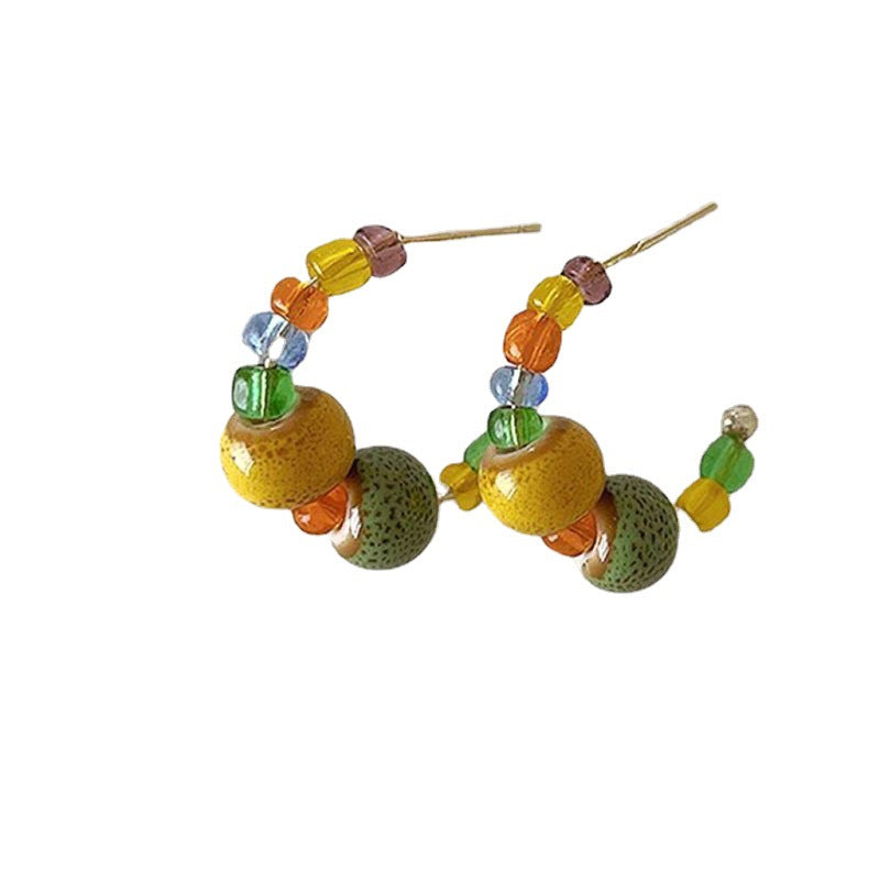 Geometric Beading Earrings For Unisex Featuring Cat's Eye Stone Inlay With 925 Sterling Silver Stud