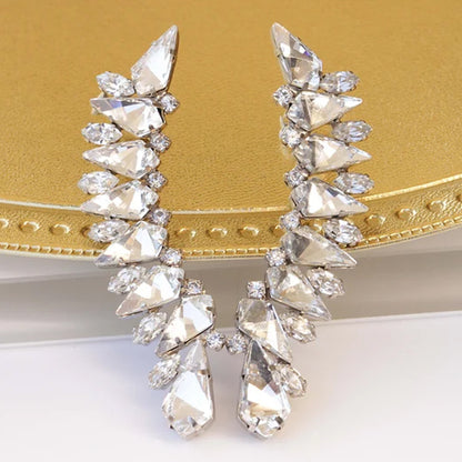 Trillion-cut Silver Clip Earrings For Women In Electroplated Alloy With Rhinestone Inlay