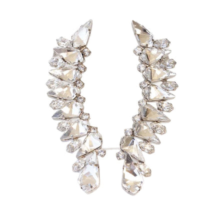 Trillion-cut Silver Clip Earrings For Women In Electroplated Alloy With Rhinestone Inlay