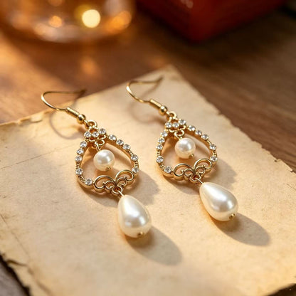 Water Droplets Stone Texture Earrings For Unisex Featuring Ethnic Style And Artificial Pearl Inlay In Zinc Alloy